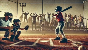 Animation of young baseball player at plate with fans cheering