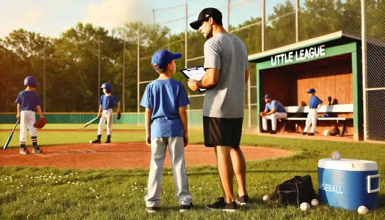 Dali E animation: Little League coach talking to player