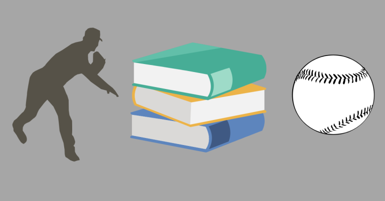 Canva Animation: Baseball Pitcher, stack of books and a baseball