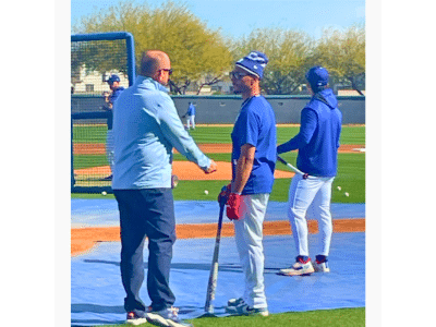 Dodgers Mookie Betts standing near batting cage
Camelback Ranch
Glendale, AZ