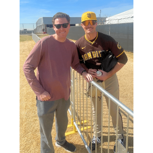 San Diego Padres player posing for photo with a fan