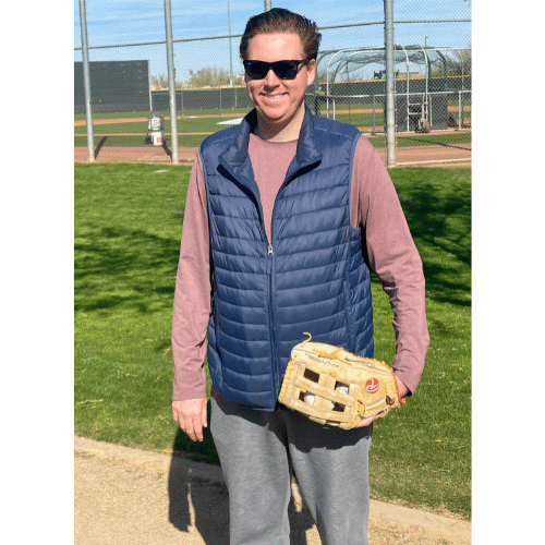 Baseball fan with glove at Salt River Fields, Scxottsdale, AZ 