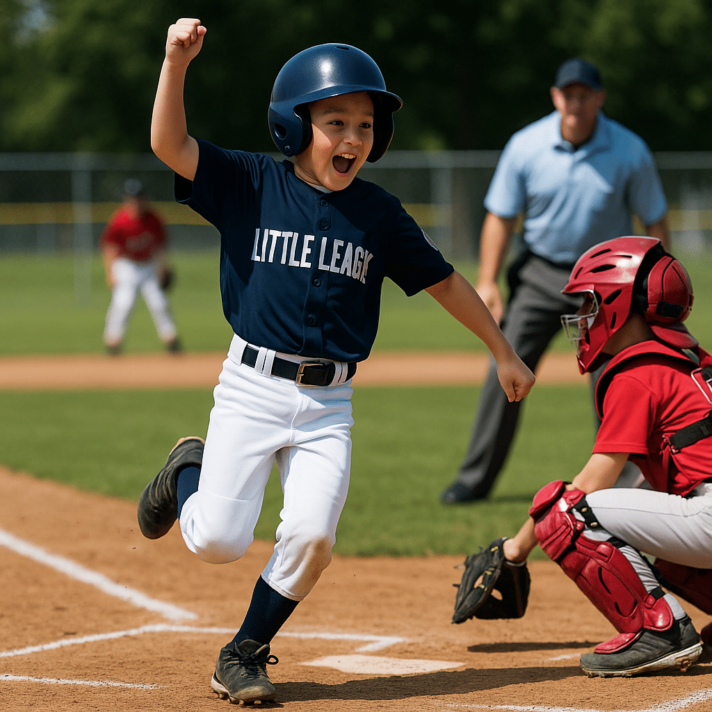 Dall-E Animation: Young Little Leaguer scores run