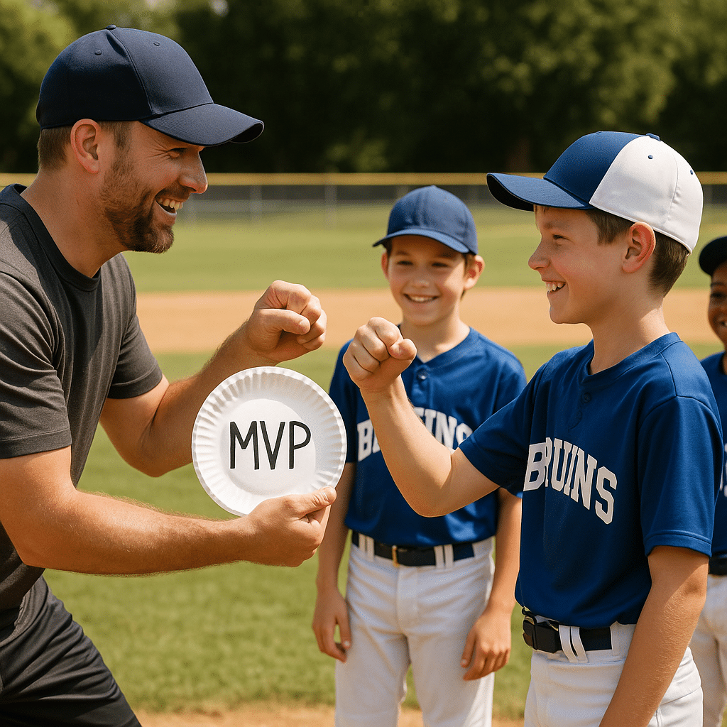 Coach gives award to his player: Fist pumps
