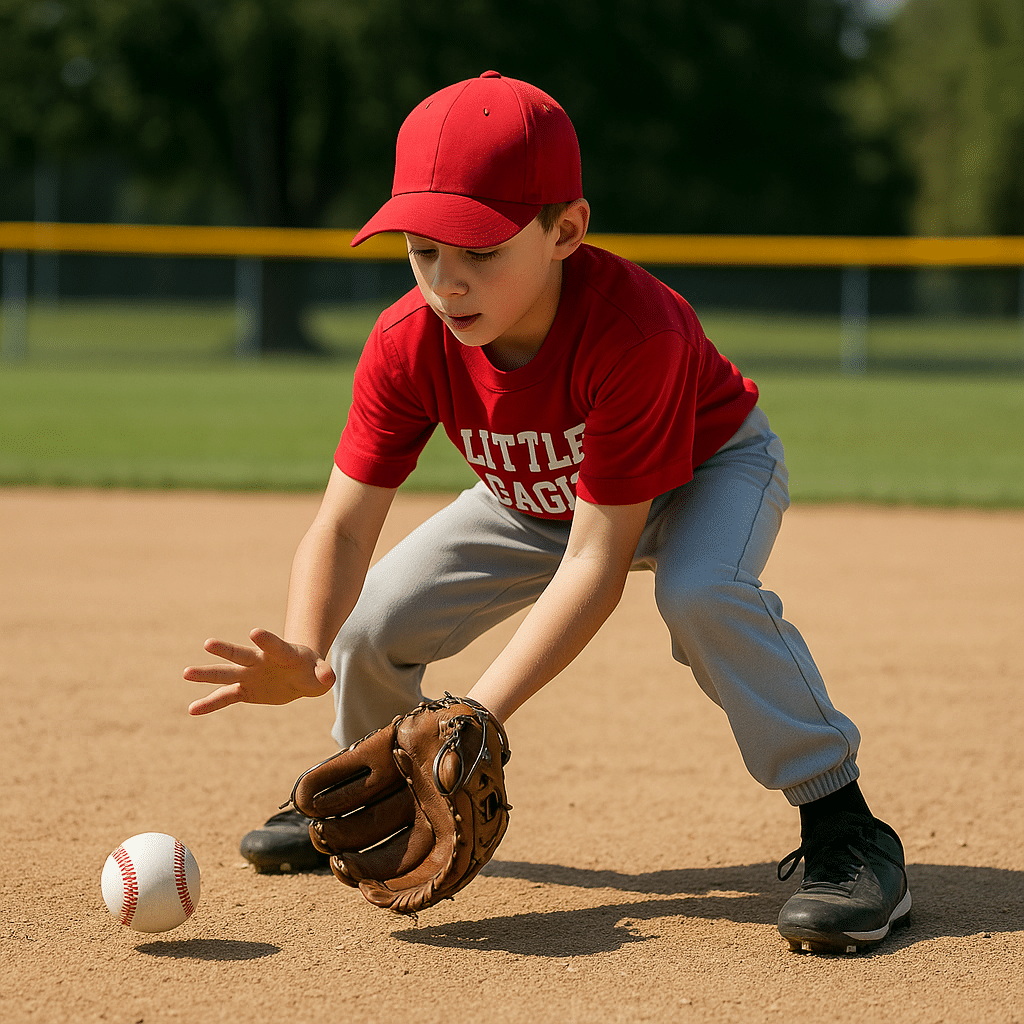 Dall-E Animation: Young ball player fielding a ground ball